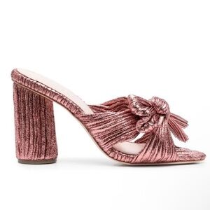 new Loeffler Randall Penny Pleated Bow Mule in Rose Gold Lamé, Size 7